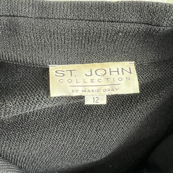 St. John Collection Knit Top Women's 12 Black Button Down Blouse Short Sleeve - Picture 8 of 8